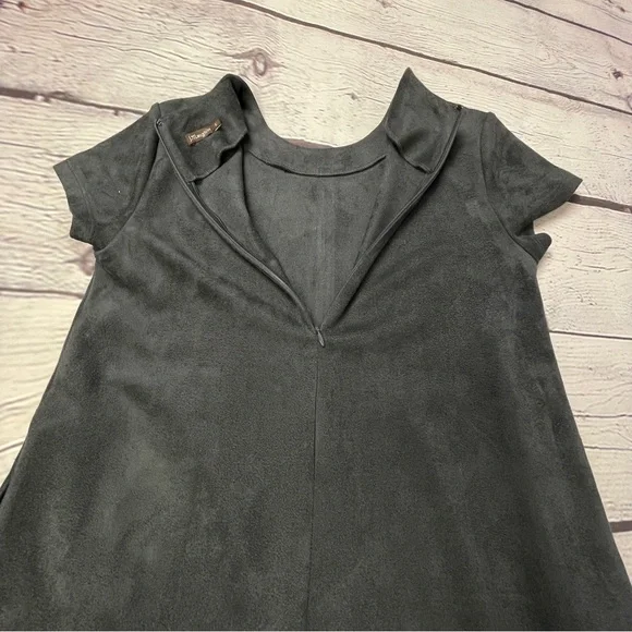 J.MCLAUGHLIN charcoal grey faux suede short sleeve crew neck swing dress size S - Picture 5 of 14